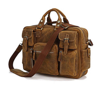 Брутальна шкіряна сумка - безліч кишень, світлий нубук 7028B