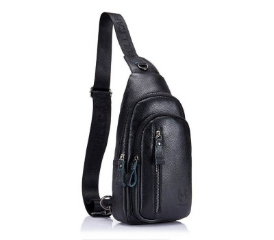 Кожаная нагрудная сумка "слинг" на одно плечо T1000 BULL черная