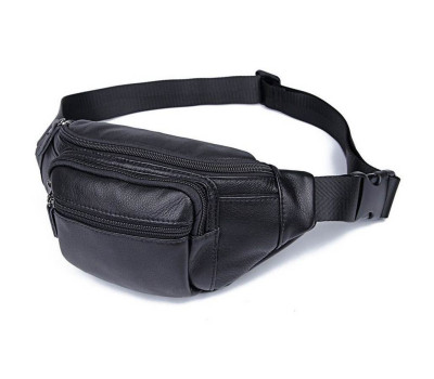 Бананка шкіряна, сумка напоясна чорна маленька 7218A від John McDee