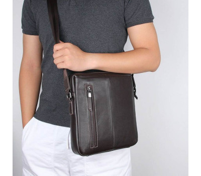 Шкіряна сумка через плече без клапана чоловіча коричнева John McDee 1047q