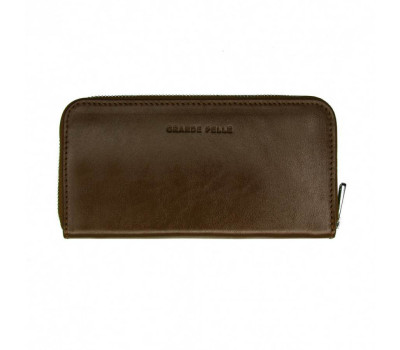 Портмоне на блискавці Grande Pelle Serpente 200х105 мм глянцева шкіра шоколад