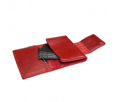 Візитниця на магнітній застібці Grande Pelle глянцева шкіра червоний