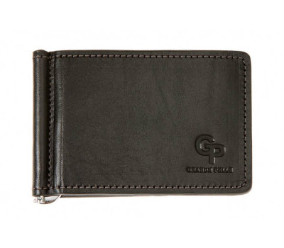 Затиск для купюр з монетницею Grande Pelle Onda глянцева шкіра чорний