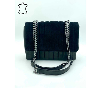 Кожаная женская сумка «Temmi», черная с замшем WeLassie