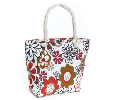 Сумка жіноча Пляжна текстиль podium 5022-10 white квіти бол Podium