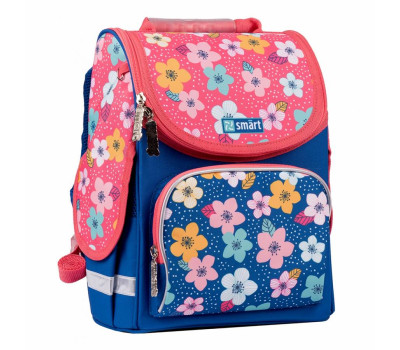 Рюкзак шкільний каркасний Smart PG-11 Flowers melody, синий/коралловий