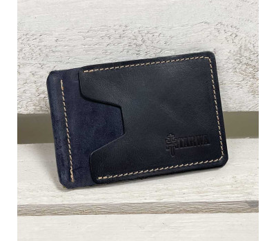 Шкіряний затискач для грошей ручної роботи синій RKw-hold-001 TARWA