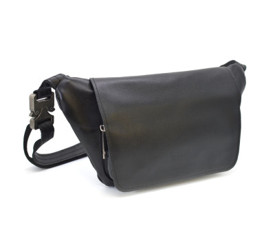 Шкіряна бананка, сумка напоясна з клапаном GA-8153-3md TARWA чорна