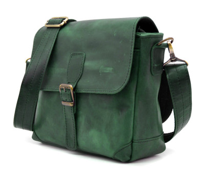 Сумка-планшет через плече зелена шкіряна RE-1309-3md TARWA