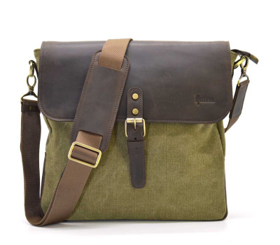 Сумка через плече з парусини хаккі та кінської шкіри RH-6600-4lx TARWA
