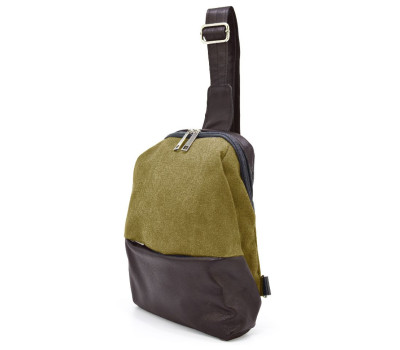 Рюкзак слінг на одне плече зі шкіри та канвас TARWA GCh-1905-3md