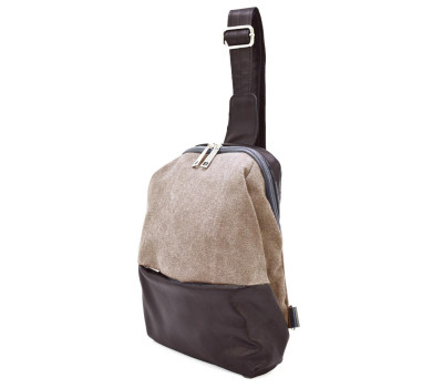Рюкзак слінг на одне плече зі шкіри та канвас TARWA GCs-1905-3md