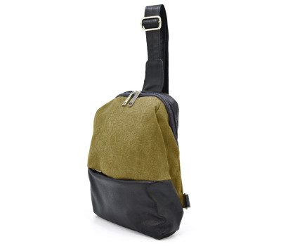 Чоловічий слінг нагрудна сумка зі шкіри та канвас TARWA GAh-1905-3md