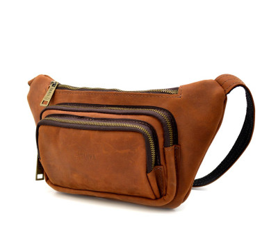 Шкіряна бананка напоясна з кінської шкіри світло-коричнева RB-8179-3md TARWA