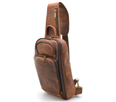 Шкіряний рюкзак слінг на одне плече TARWA RY-0910-4lx коньячний колір