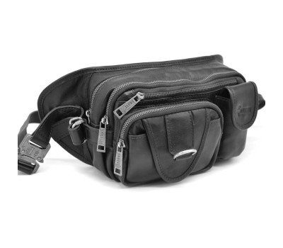 Шкіряна поясна сумка на три відділи TARWA GA-1560-4lx чорна з фастексом