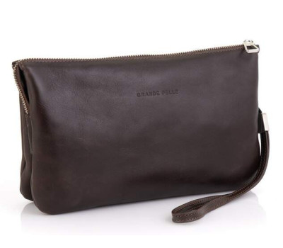 Барсетка мужская клатч 705620, коричневая гладкая кожа Grande Pelle