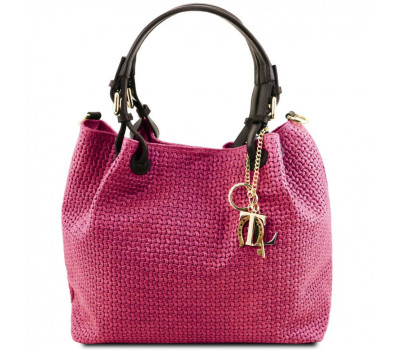 Шкіряна сумка-шоппер KeyLuck з плетеним тисненням Tuscany TL141573