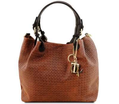 Шкіряна сумка-шоппер KeyLuck з плетеним тисненням Tuscany TL141573