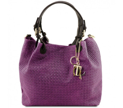 Шкіряна сумка-шоппер KeyLuck з плетеним тисненням Tuscany TL141573