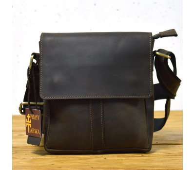 Кожаная сумка через плечо с клапаном коричневая TARWA RC-4126-4sa