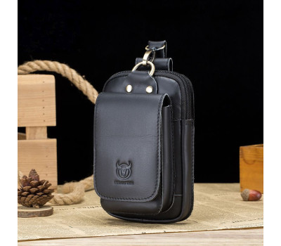 Сумка чехол на ремень из натуральной кожи T0456 Bull черная