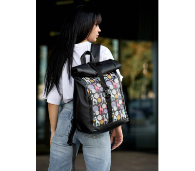 Женский рюкзак Sambag RollTop One черный с принтом "жираф"