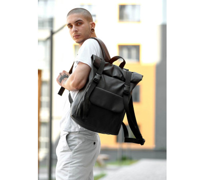 Мужской рюкзак ролл Sambag унисекс RollTop Milton черный с клапаном