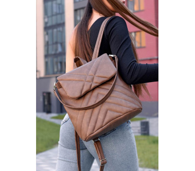Женский рюкзак-сумка Sambag Loft стеганый коричневый