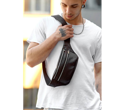 Мужская поясная сумка бананка кожаная Sambag Tirso  BTS черный