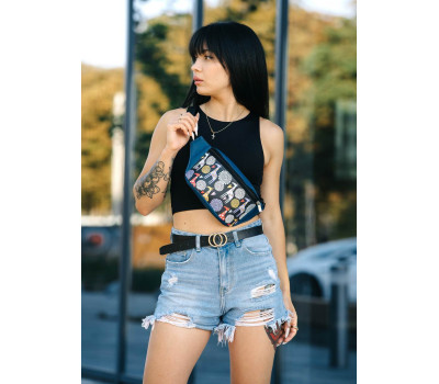 Женская Поясная сумка бананка Sambag Tirso MSH синяя с принтом