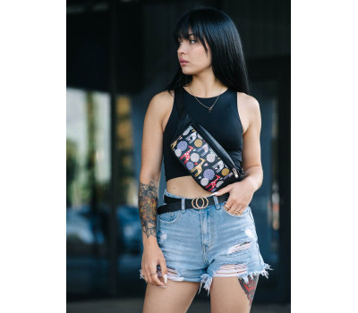 Женская Поясная сумка бананка Sambag Tirso MSH черная с принтом