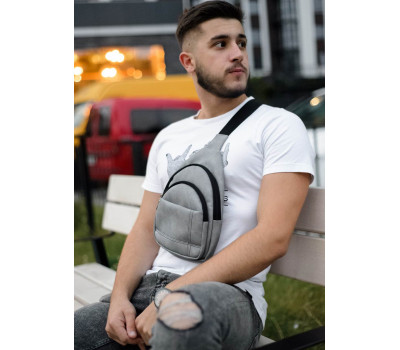 Чоловіча сумка слінг через плече Sambag Brooklyn світло-сірий нубук