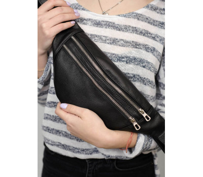 Женская поясная сумка кожаная бананка  Sambag Soho MTSw черная