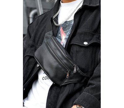 Поясная сумка бананка кожаная Sambag Tirso  BTT черная