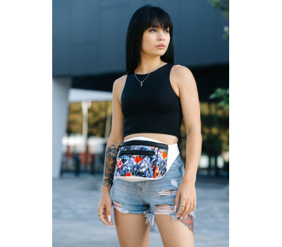 Женская поясная сумка бананка Sambag Tirso Max белая с принтом