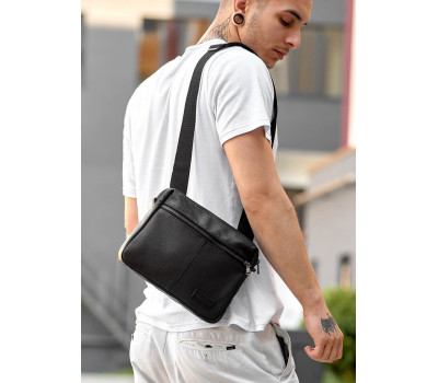 Чоловіча сумка месенджер з шкіри Sambag Makros чорна