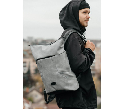 Чоловічий рюкзак ролл Sambag  RollTop X світло-сірий нубук