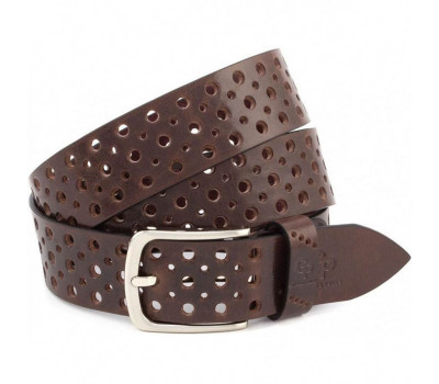 Перфорований коричневий шкіряний ремінь Grande Pelle 411012308