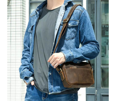 Чоловіча шкіряна сумка через коричневе плече Bexhill bx6039