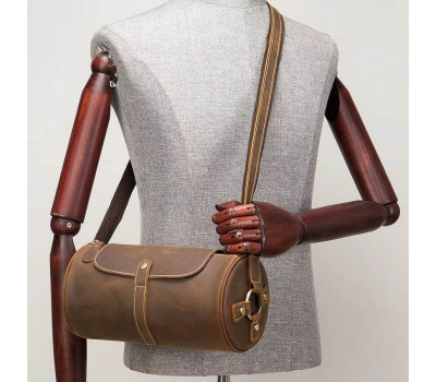 Сумка бочонок з кінської шкіри, месенджер на плече x9002