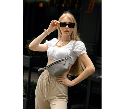 Жіноча сумка на пояс бананка Sambag Polo світло-сірий нубук