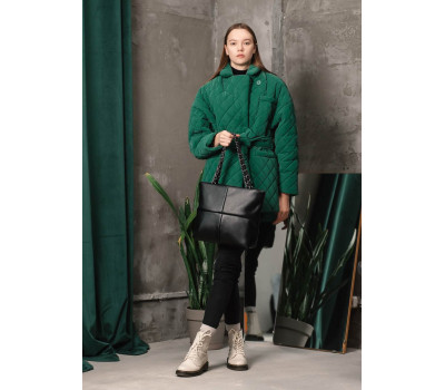 Жіноча велика сумка строчена Sambag Leoma чорна