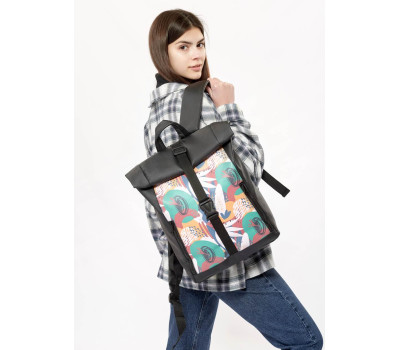 Женский рюкзак Sambag RollTop One черный с принтом