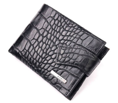 Чудовий чоловічий затиск із натуральної лакованої фактурної шкіри під крокодила KARYA 21043 Чорний