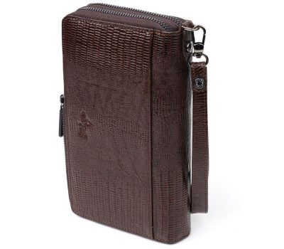 Зручний чоловічий клатч із фактурної шкіри KARYA 20851 Коричневий