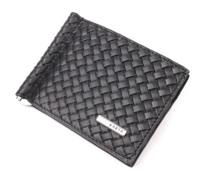 Замечательный мужской зажим из плетенной кожи KARYA 21054 Черный