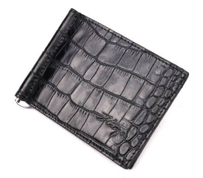 Надежный мужской зажим из фактурной кожи под рептилию KARYA 21056 Черный