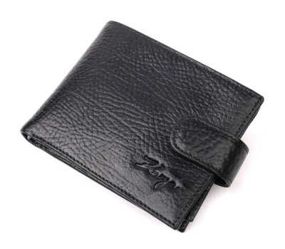 Класичний чоловічий гаманець з хлястиком із натуральної шкіри KARYA 21077 Чорний