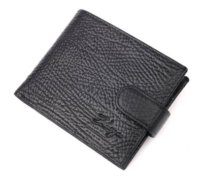 Класичний чоловічий гаманець з хлястиком із натуральної шкіри KARYA 21079 Чорний